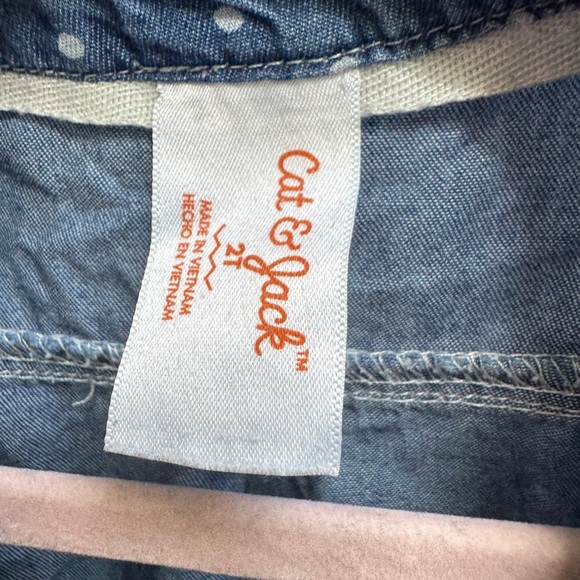 Cat & Jack 2T Girls Blue & White Polka Dot Button Down Short Sleeve Shirt Blouse - Picture 4 of 6